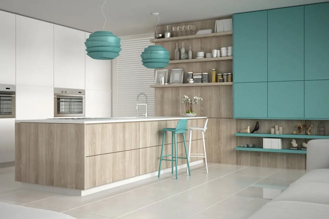 Tři barvy v jedné minimalisticky řešené kuchyni naprosto postačí.