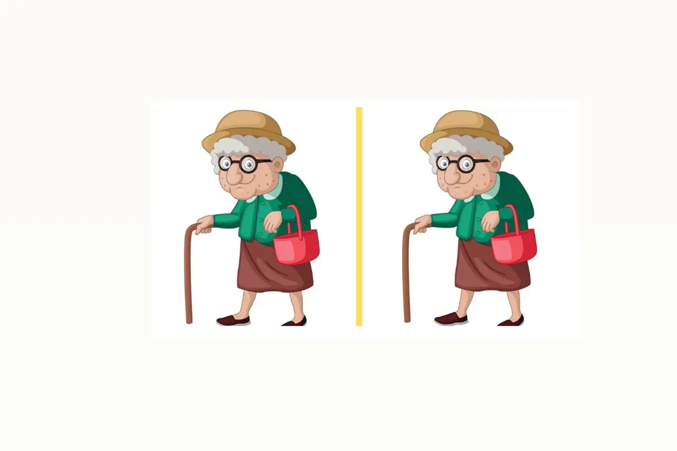 Najdi 3 rozdíly mezi obrázky staré dámy