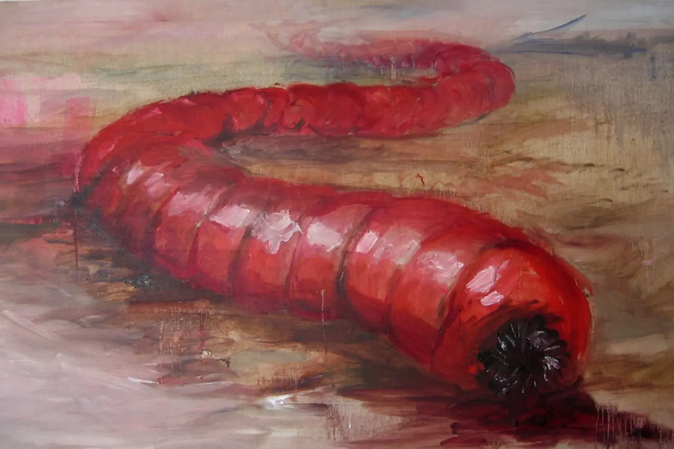 Interpretace mongolského smrtícího červa od belgického malíře Pietera Dirkxe.