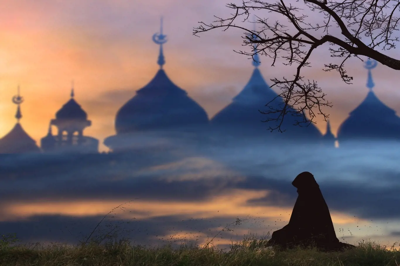 Muslimka v pokorných modlitbách
