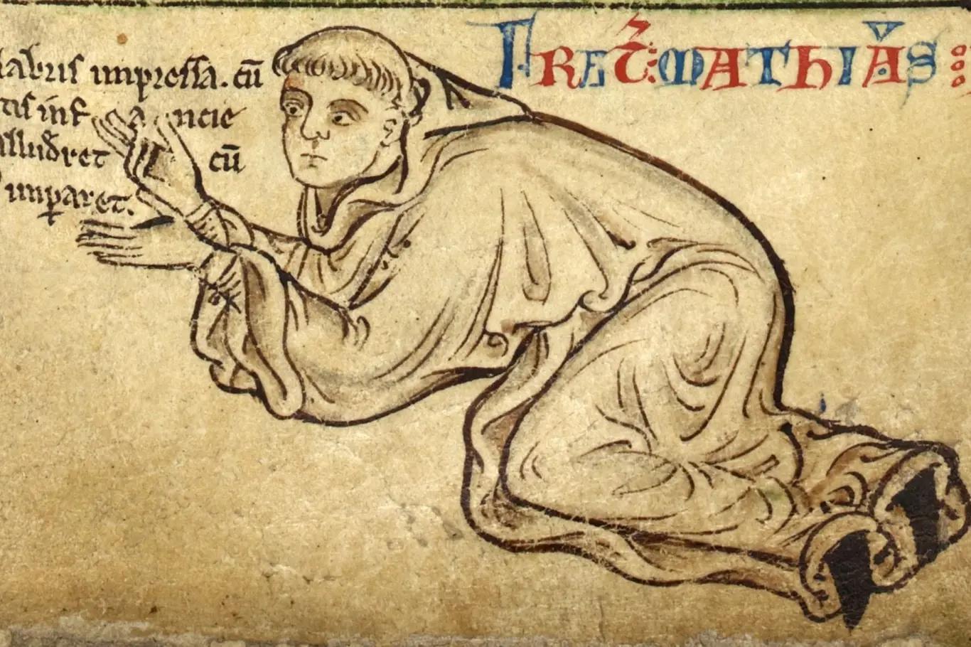 Autoportrét kronikáře Matthäuse Parise (1200-1259) v jeho Chronica Majora.