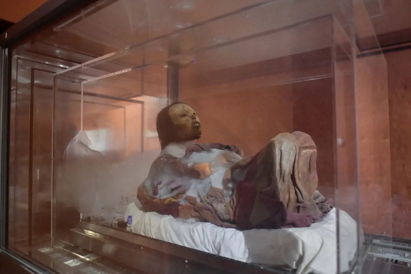 Mumie Juanity v Muzeu andské svatyně ve městě Arequipa na jihu Peru.