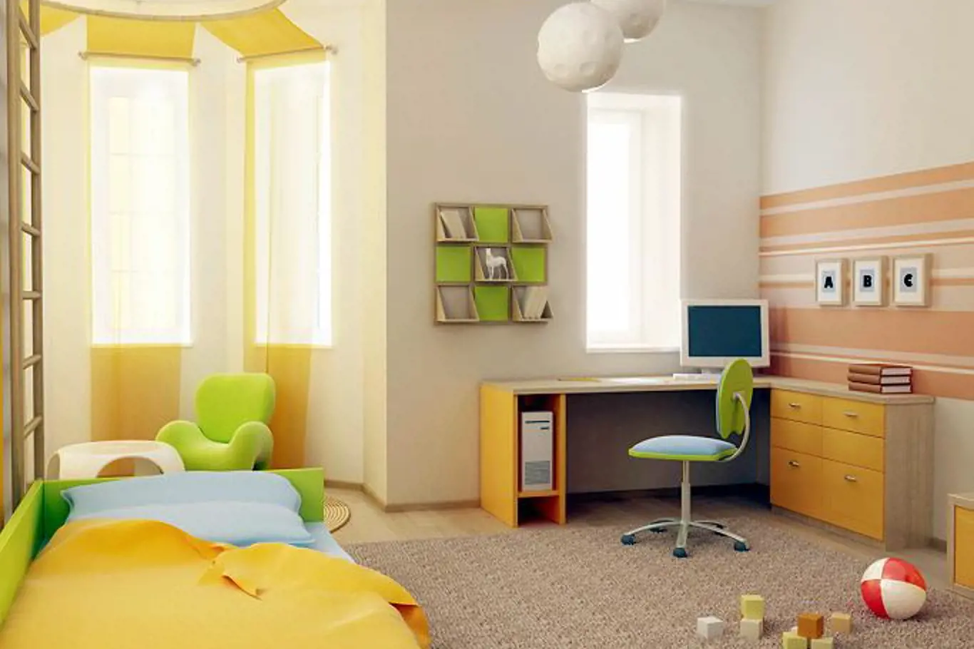 Pastelové barvy jsou pro tmavý byt ideální. Kombinace žluté a světle zelené bude působit svěže.
