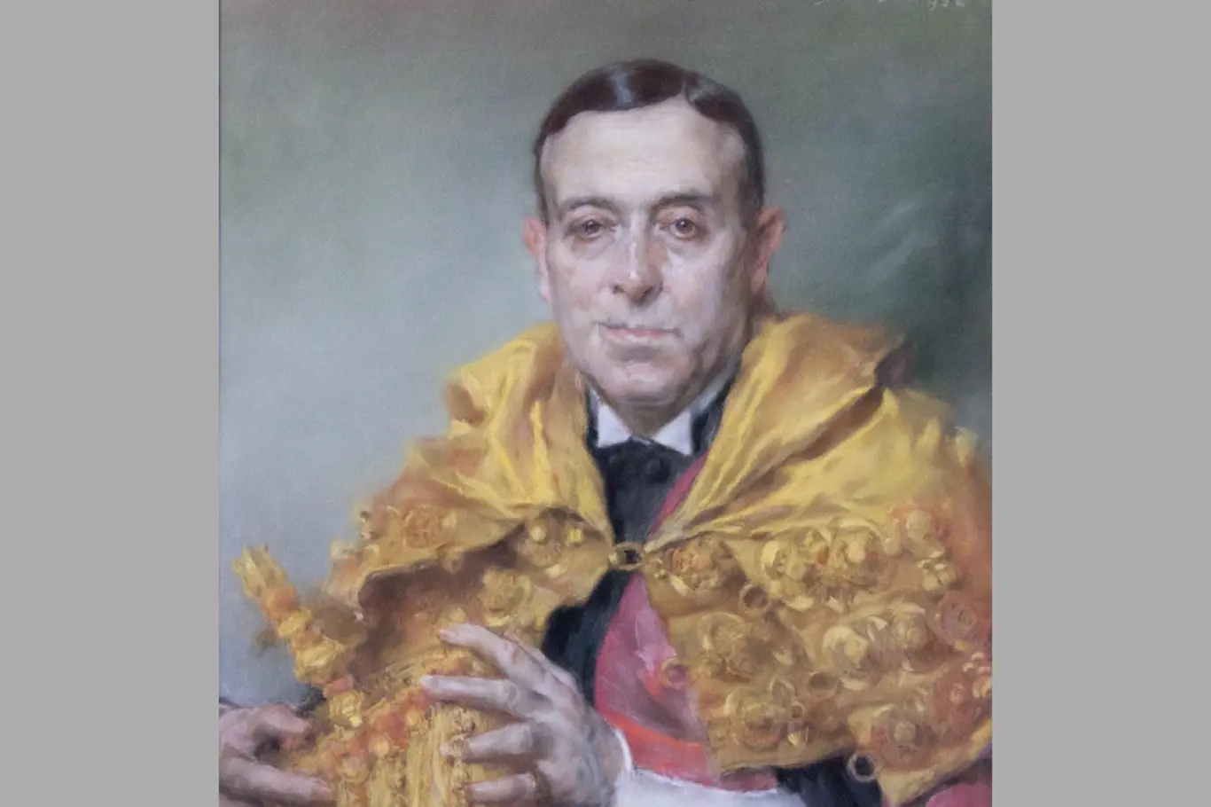 Portrét Egase Monize v doktorských talárech univerzity v Coimbře, 1932, autor José Malhoa
