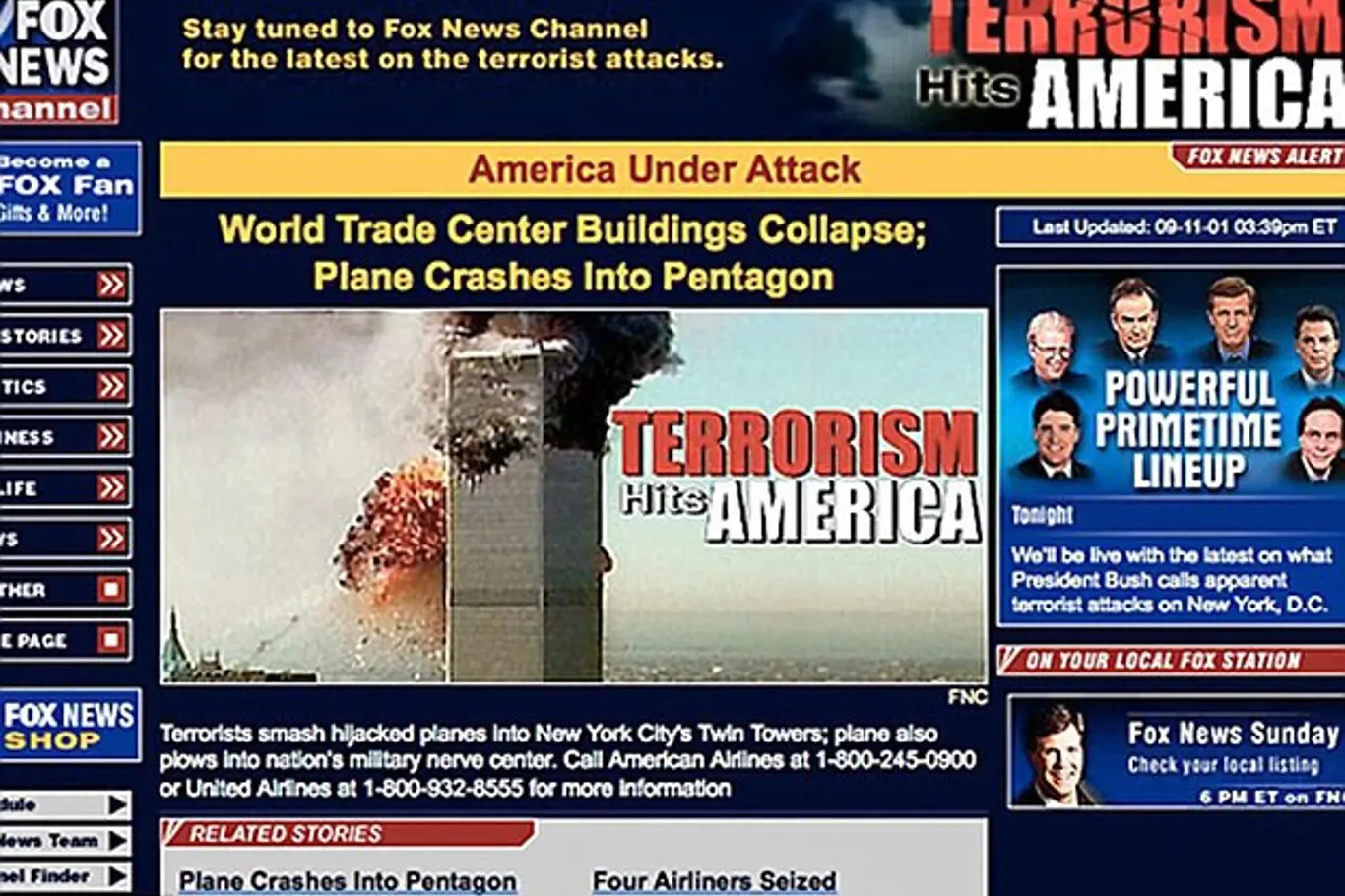 Webová stránka stanice Fox News 