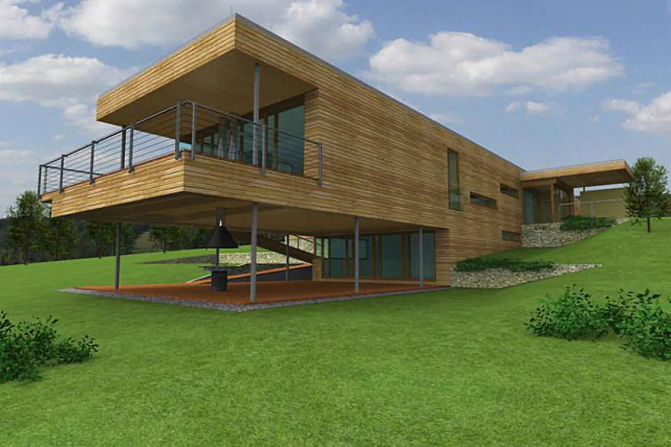 Ojedinělý projektem dřevěné reprezentativní residenční vily v pasivním standardu, kterou navrhl Ing. arch. Josef Smola. Tento typ stavby vyžaduje svažitý pozemek.