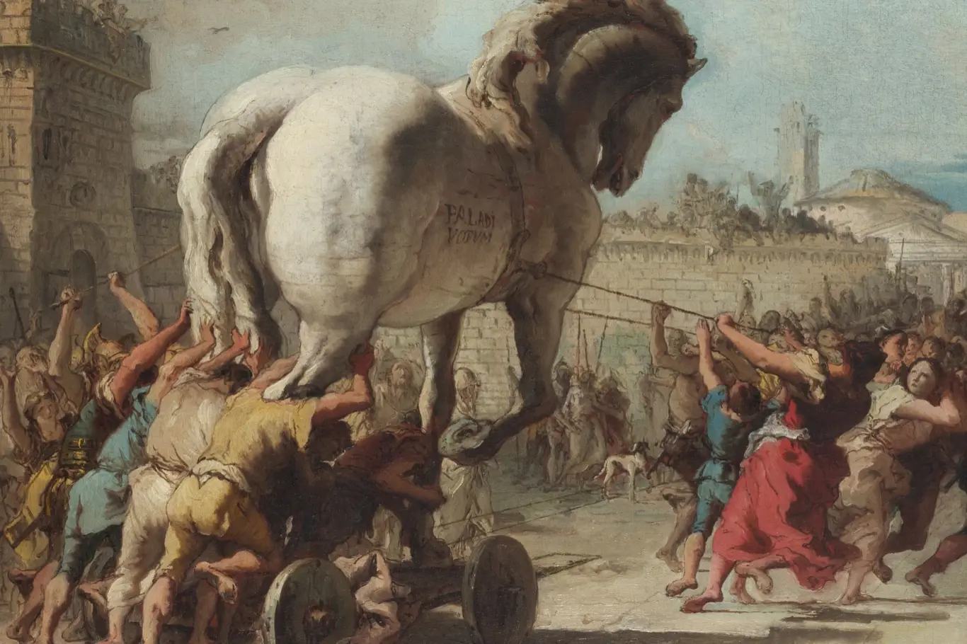 Detail z obrazu Průvod trojského koně v Tróji od Domenica Tiepola (1773), inspirovaného Vergiliovou Aeneidou