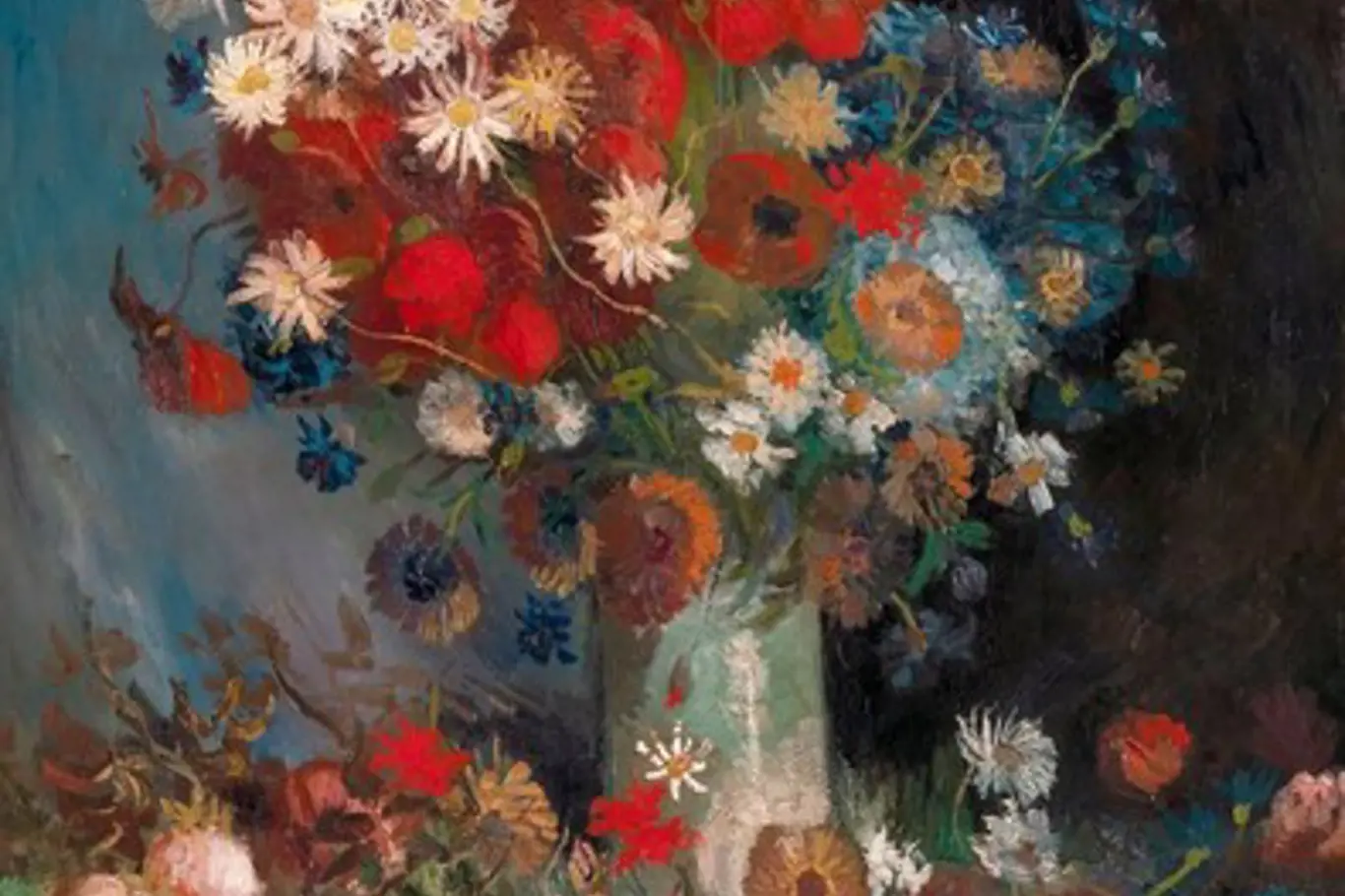 Detail obrazu Váza s lučními květy a růžemi, Vincent van Gogh
