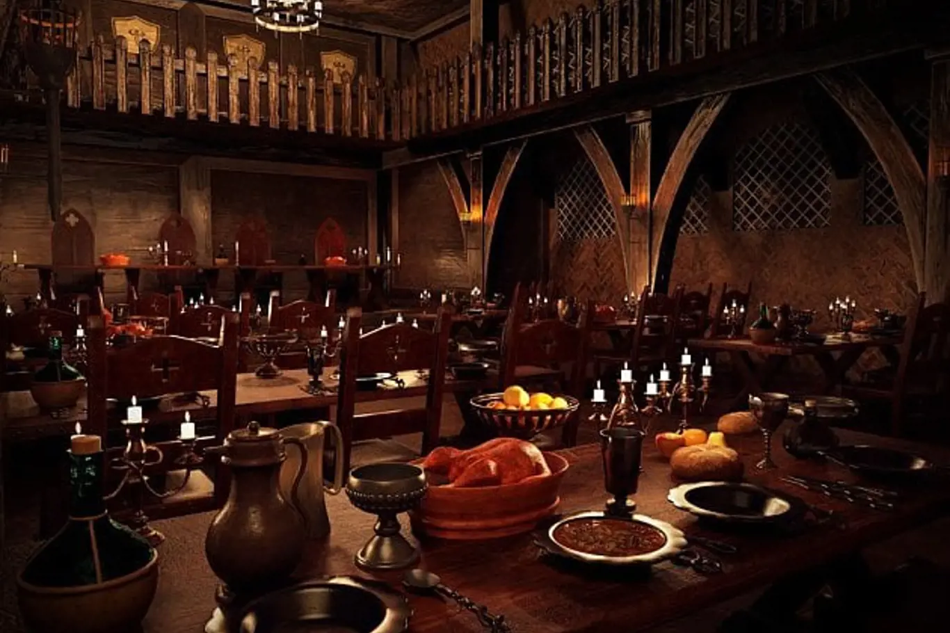 Středověké hostiny zahrnovaly různé pokrmy.