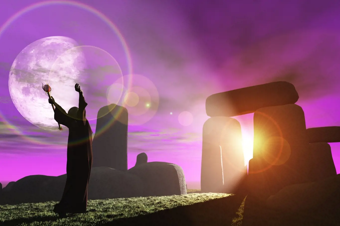 Čaroděj Merlin a Stonehenge.
