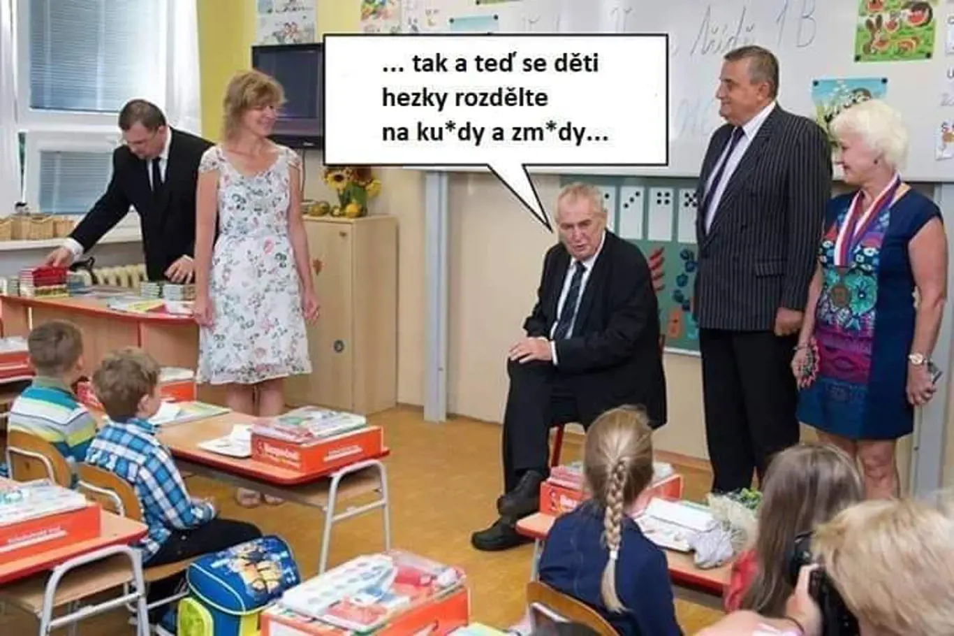 O čem se asi prezident České republiky baví s dětmi ve škole?