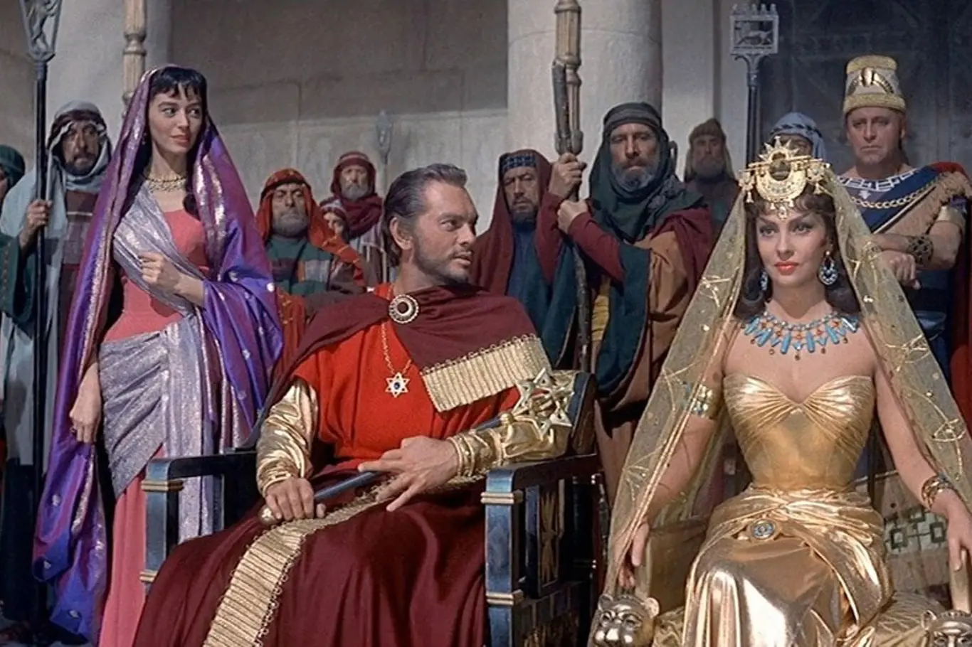 Gina Lollobrigida jako královna ze Sáby, Yul Brynner jako Šalamoun, film Šalamoun a královna ze Sáby (1959), Režie: King Vidor
