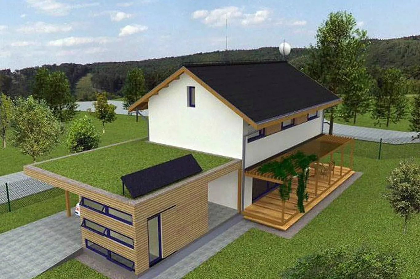 Tradiční koncept jednoduché dvoupodlažní hmoty domu je zakryt sedlovou střechou s výraznými stínícími přesahy. Stavba je vybavena řízeným větráním s rekuperací tepla, k ohřevu jsou použity elektrické přímotopné infrapanely a solární panely. Doplňkovým ...