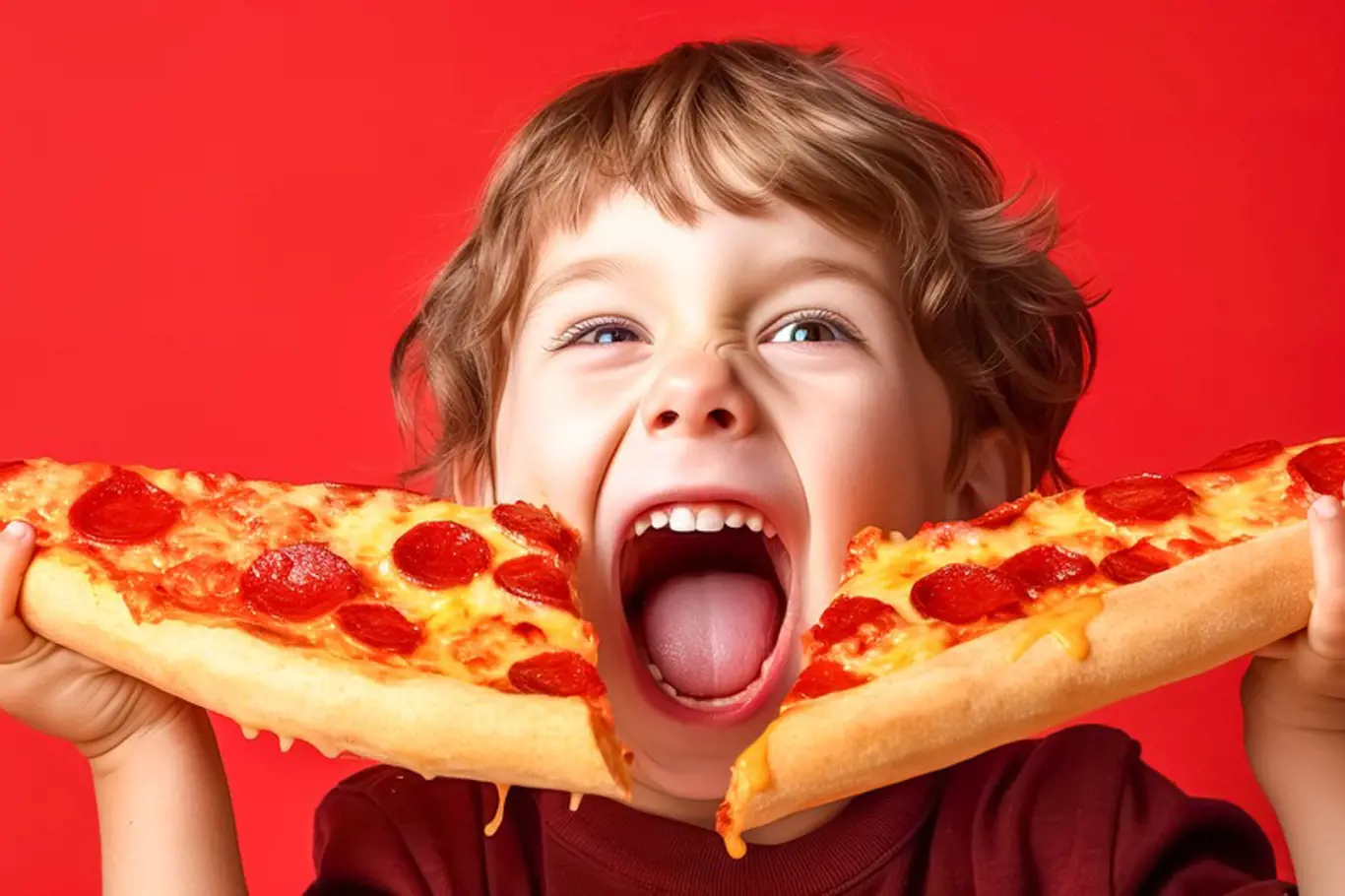dítě s pizzou