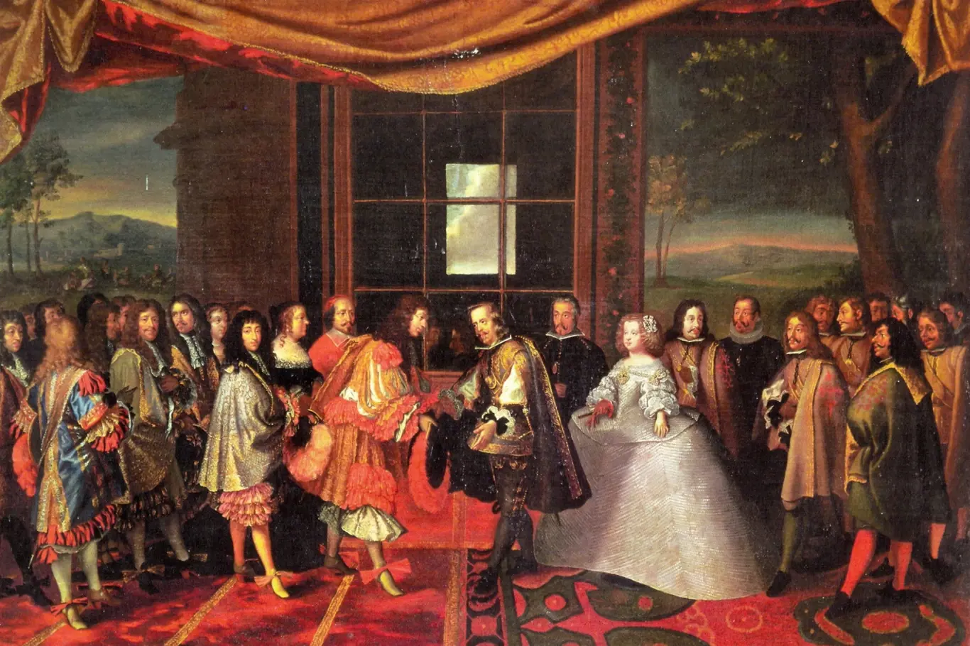Setkání na Bažantím ostrově, červen 1660; Marie Terezie je vydána Francouzům a její manžel v zastoupení Ludvík XIV.