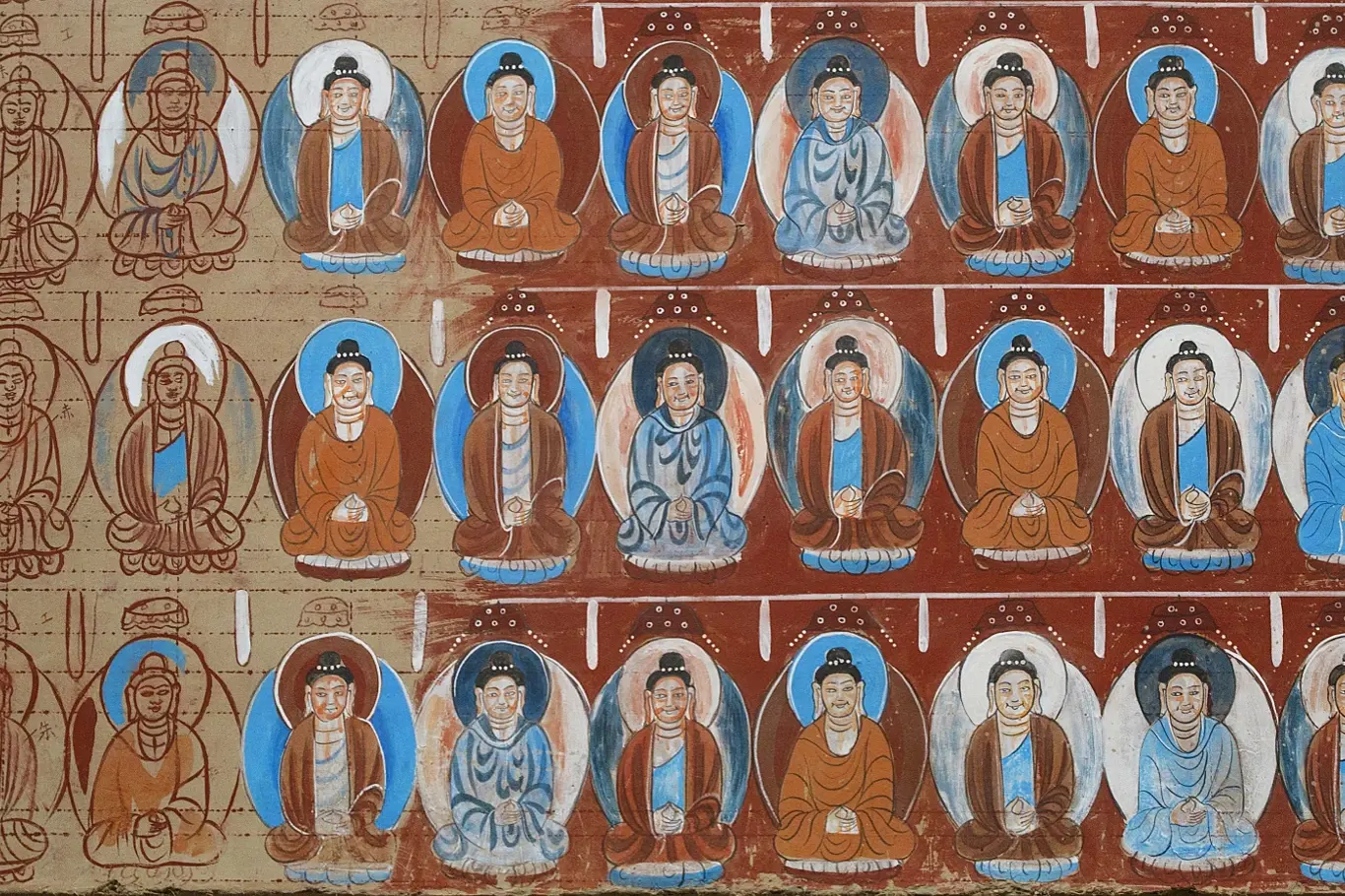 Nástěnná malba buddhů v Číně