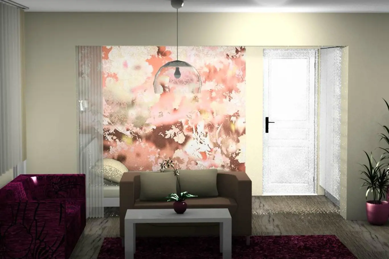 3D návrh - obývací pokoj s ložnicí 3