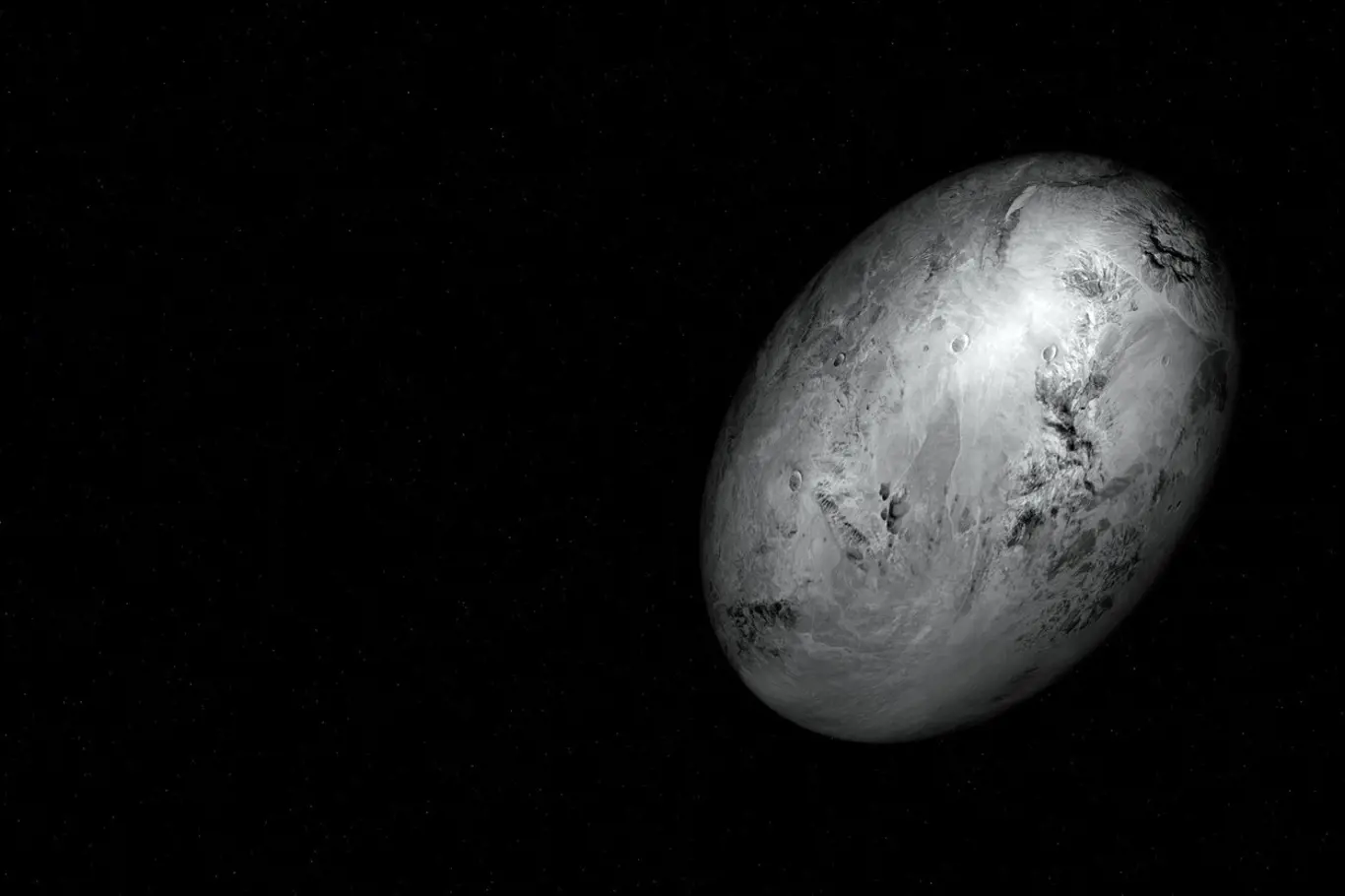 Haumea, trpasličí planeta s mnoha anomáliemi.