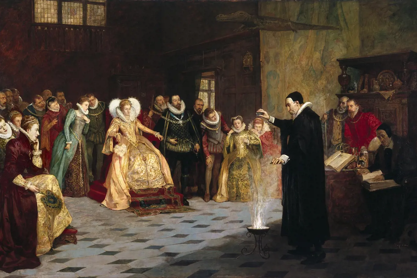 Glindoniho John Dee provádí experiment před královnou Alžbětou I.