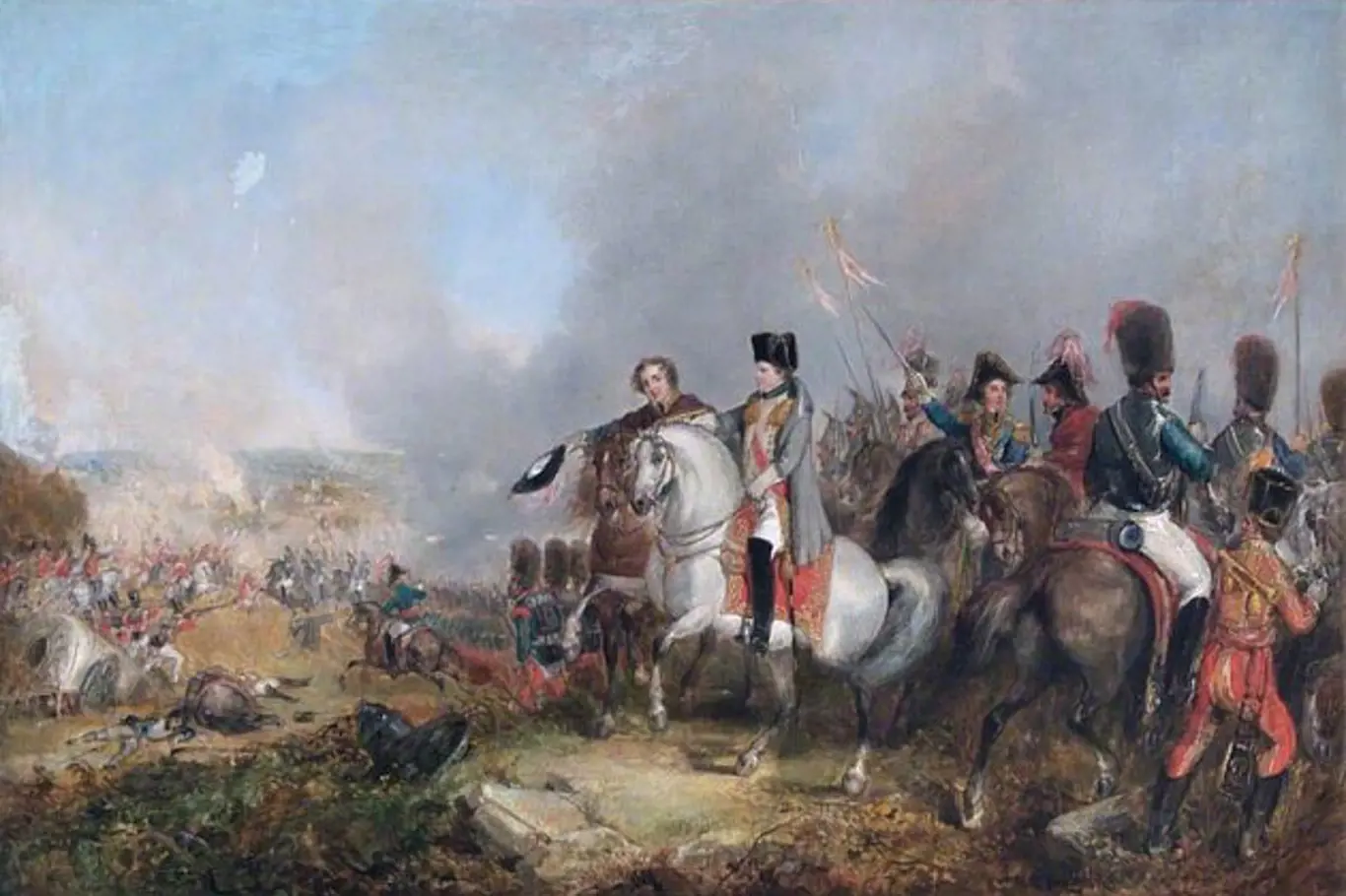 Napoleon u Waterloo na obraze v londýnské Královské vojenské hudební škole. 