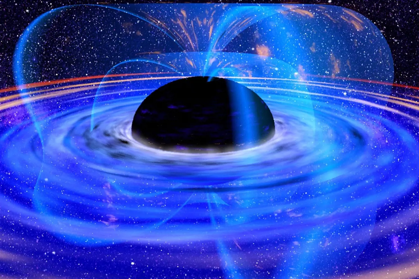 Černou díru si můžeme představit jako velký černý objekt, který je však téměř neviditelný. Pohlcuje totiž světlo a díky silnému gravitačnímu poli z něj nikdy ani neunikne.