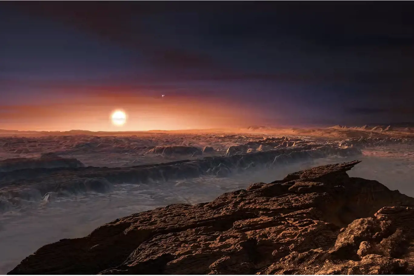 Umělecký dojem planety obíhající kolem Proximy Centauri.