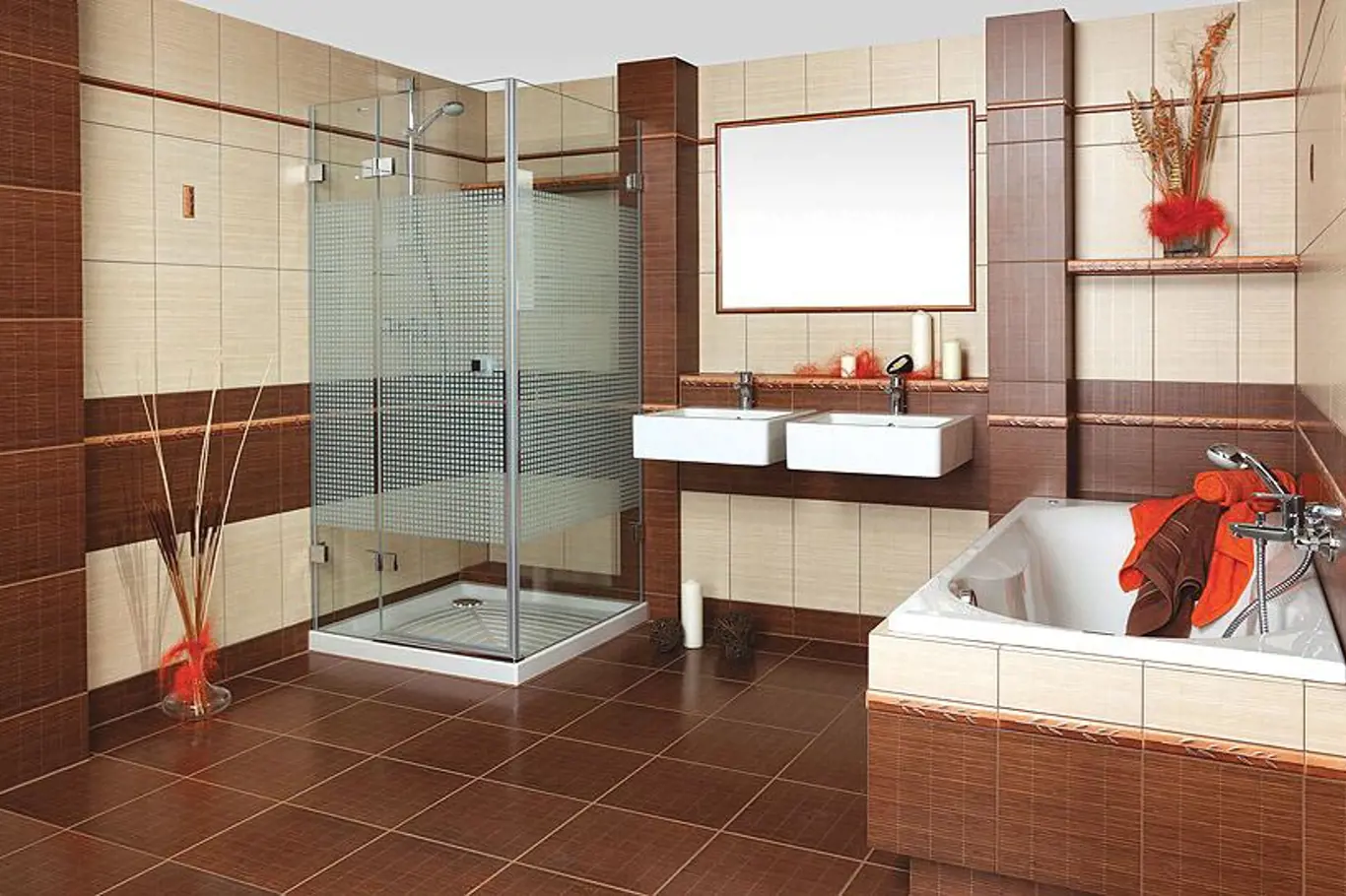 Ve velké koupelně můžete uspokojit jak ty, kteří milují vanu, tak ty, co upřednostňují sprchování.