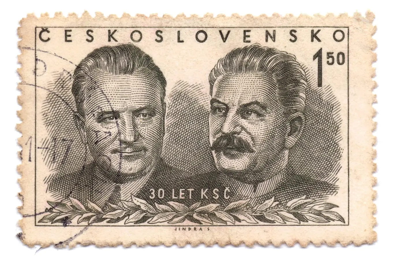 Klement Gottwald se Stalinem na poštovní známce