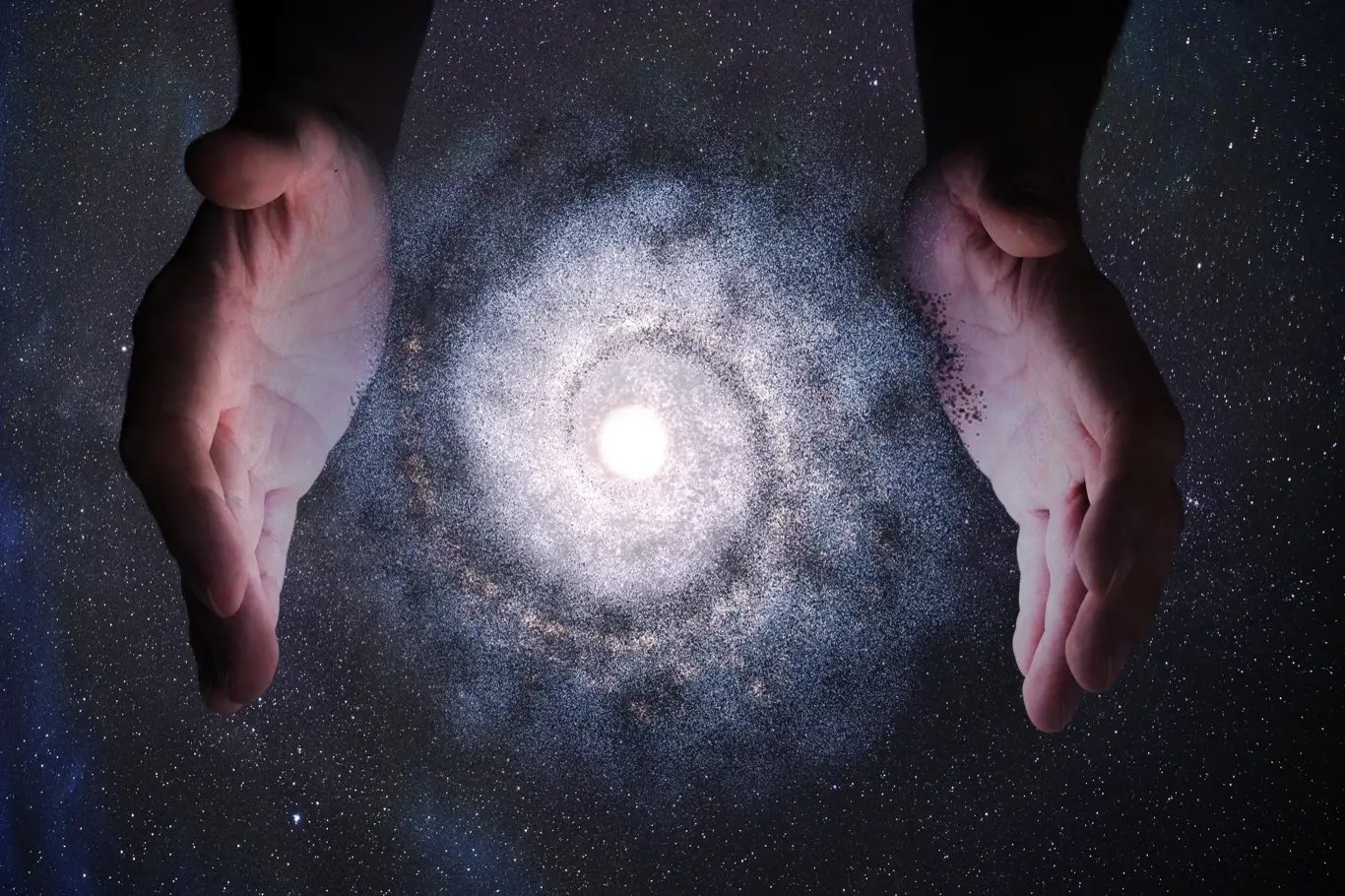 Boží ruce vytvářejí vesmír. Ilustrační foto