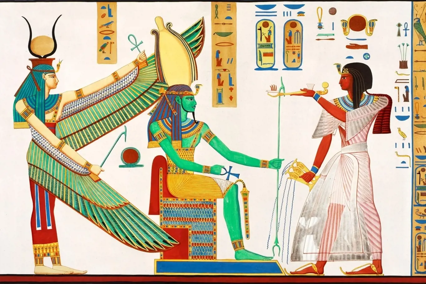 Ramses III. obětuje bohům Osiridovi a Isis