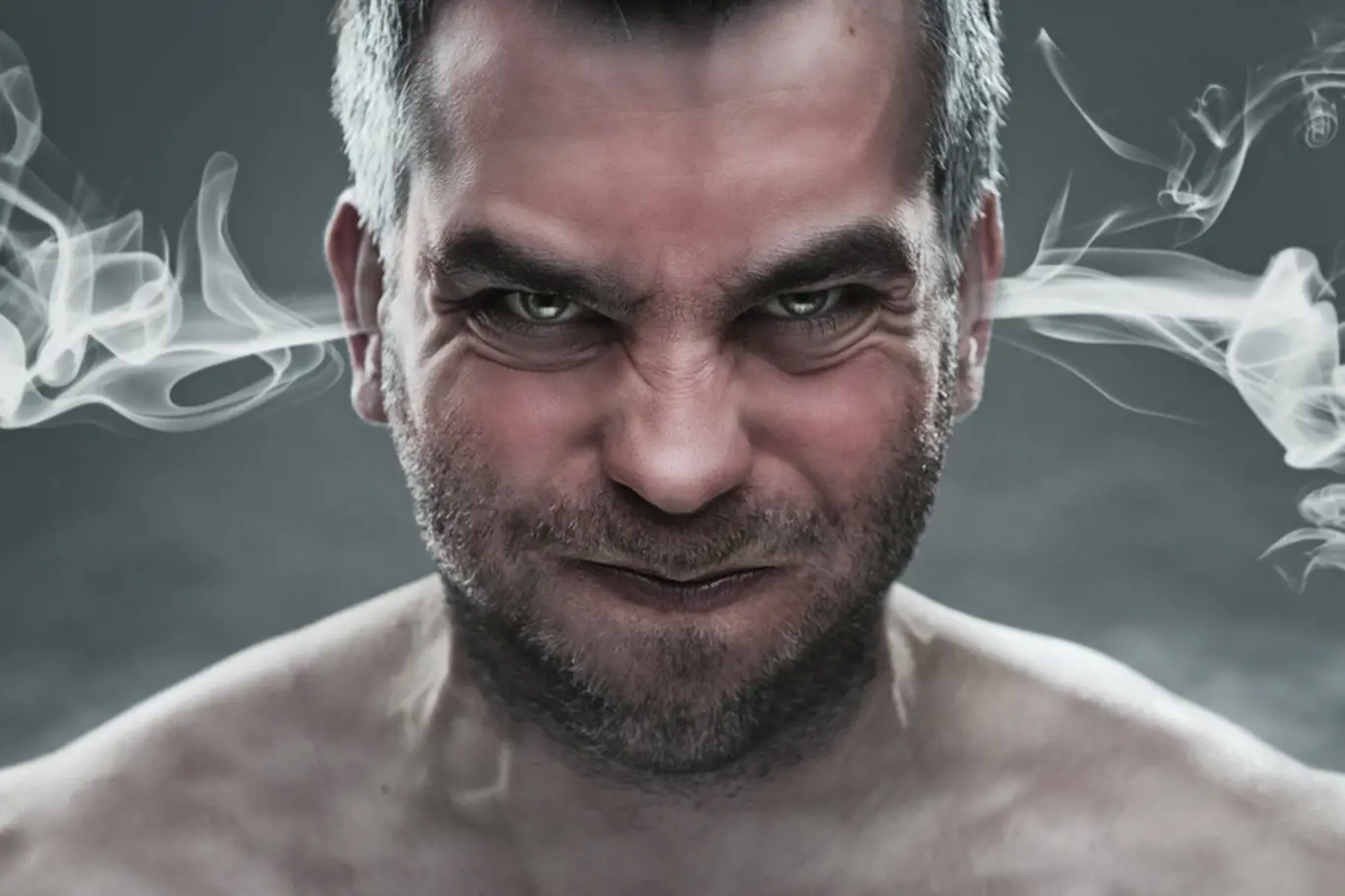 Anger, close up of angry man with smoke coming out from his ears