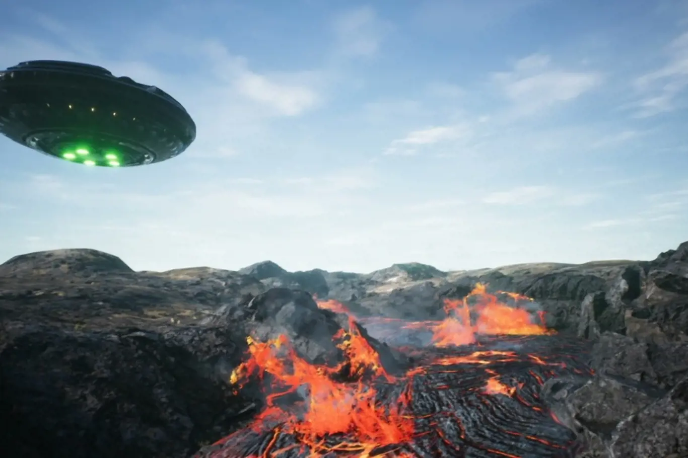 Létající talíř na vulkánem