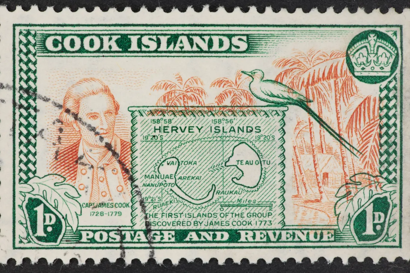 Poštovní známka ilustruje objevné plavny kapitána Cooka