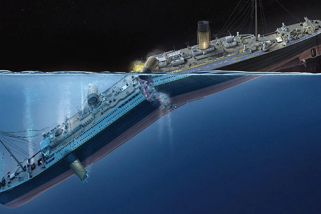 Titanic se podle svědectví rozlomil ještě na hladině.