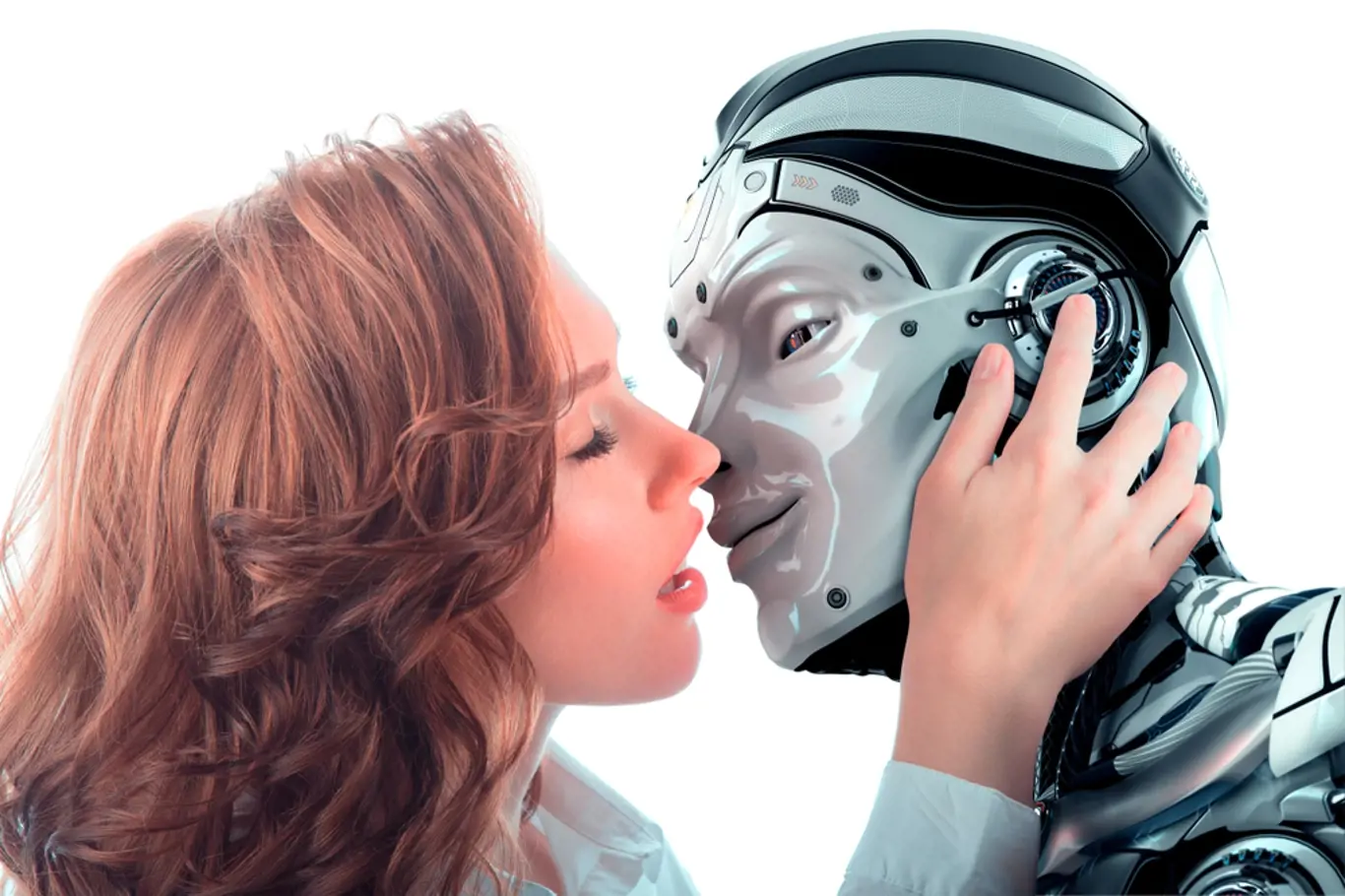 Žena líbá robota