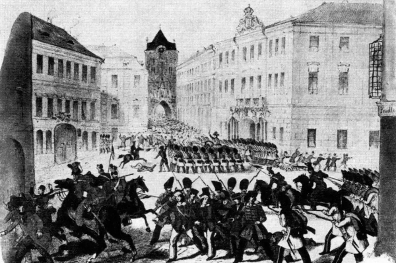 Barikáda před Prašnou bránou v Praze roku 1848