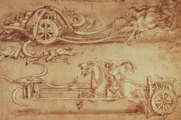 Válečný vůz se čtyřmi vířícími kosami: Strašlivá zbraň, kterou vynalezl da Vinci