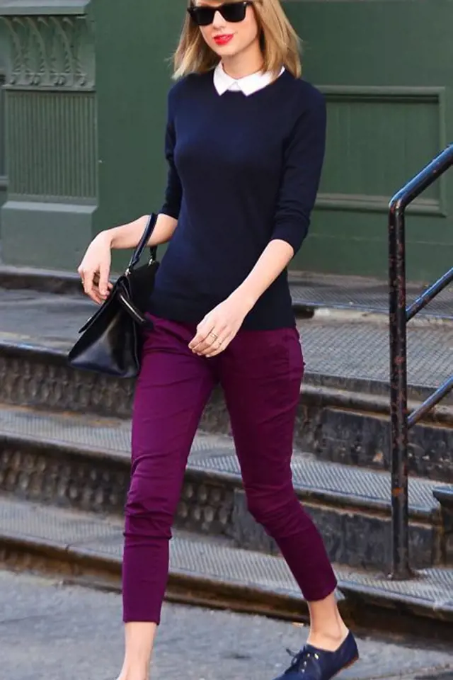 Taylor Swift a její volnočasový outfit v preppy stylu.