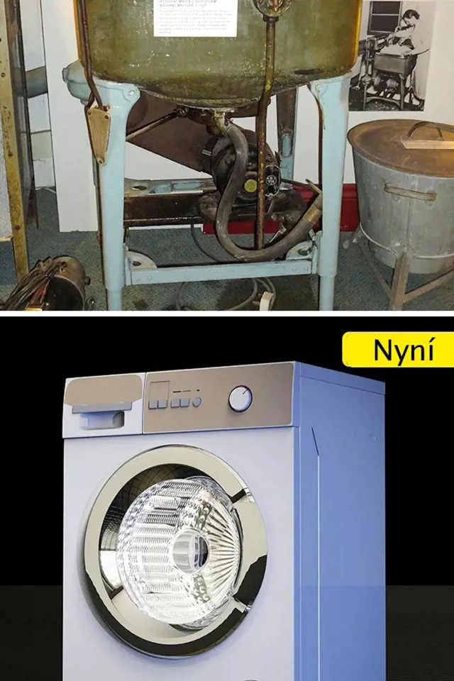 Pračka - od obřího monstra, kterým se muselo ručně točit, po stroj, který sám zváží prádlo a dle toho upraví čas praní a množství prášku