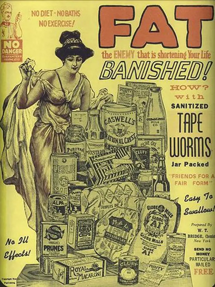 Léčení obezity za pomoci tasemnic se objevilo na počátku 20. století.
