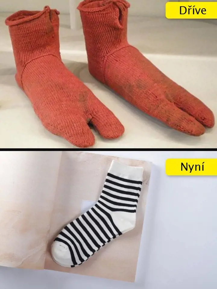 Ponožky se používaly do sandálů, a proto měly jednu prohlubeň mezi palcem a ostatními prsty