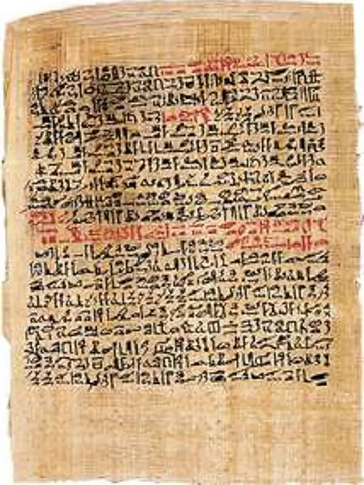 Část Ebersova papyru, je to nejobsáhlejší dochovaný záznam staroegyptské medicíny.