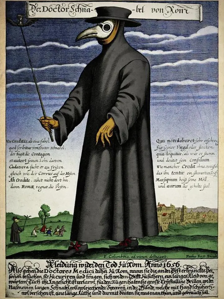 Ochranný oděv pro lékaře v době morové epidemie navrhl lékař Charles de Lorme.