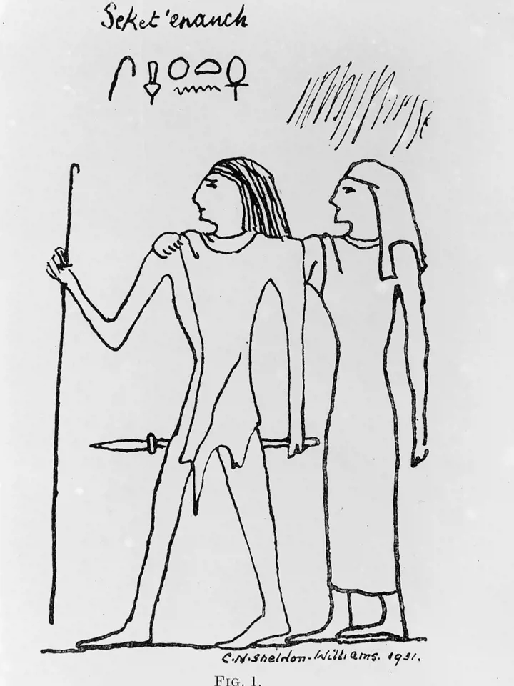 Kresba egyptského lékaře a jeho ženy z 5. egyptské dynastie (někdy též označovaná jako dynastie slunečních králů).