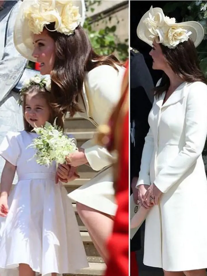 Kate s dcerou při příjezdu na svatbu Meghan a Harryho.