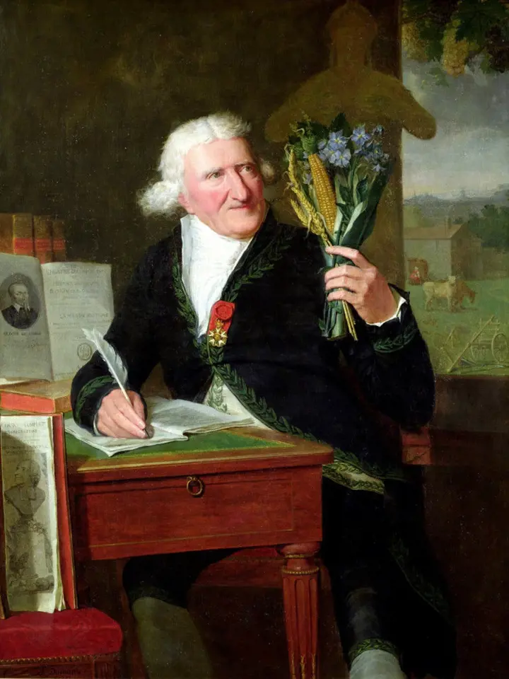 Antoine Parmentier si prohlíží rostliny z Nového světa (François Dumont, 1812)