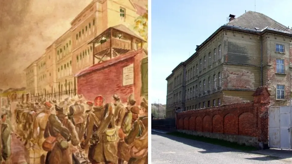 Budova vidnavského semináře na historickém snímku (vlevo) a současný stav budovy.