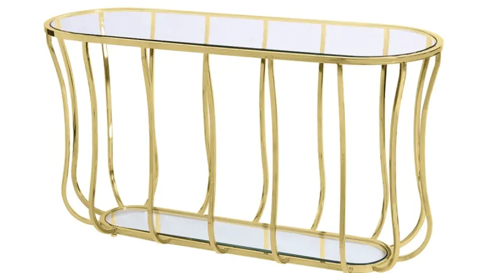 Zlatý konzolový stolek značky Artelore, cena 39 800 Kč
