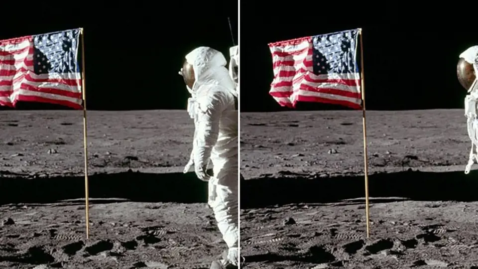 Astronaut provedl pohyb, ale vlajka zůstala v neměnné pozici.