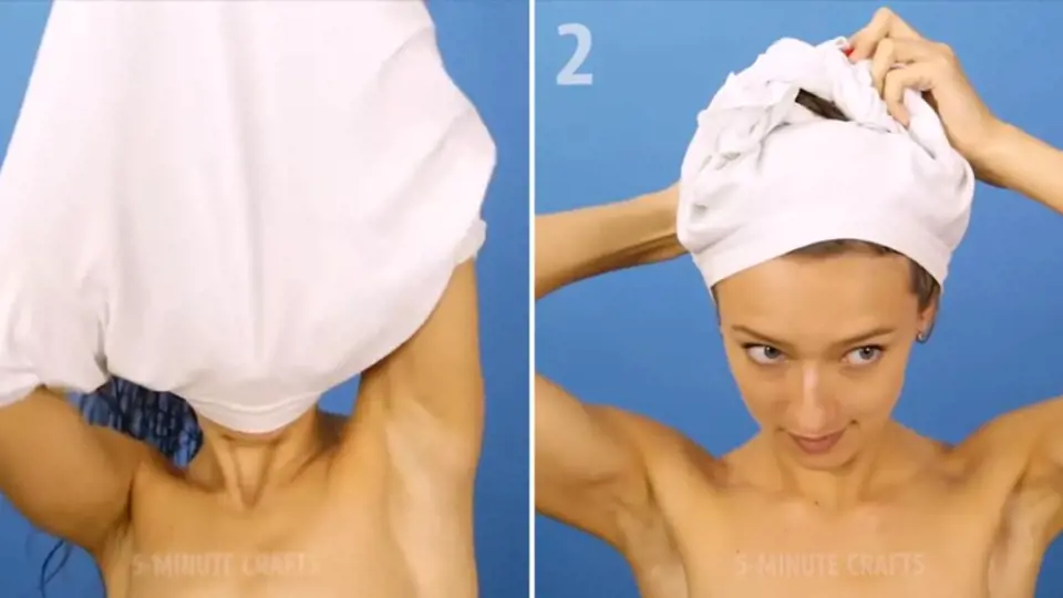 Neumíte si zabalit vlasy do ručníku? Můžete si je svázat do turbanu díky tričku, které si jednoduše při svlékání necháte na hlavě.